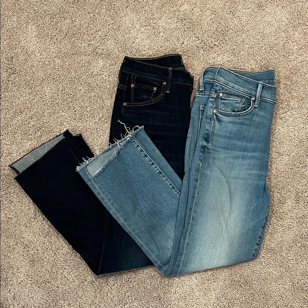 MOTHER Women's Ankle & Cropped Jeans - dark and light Blue denim (bundle of 2)